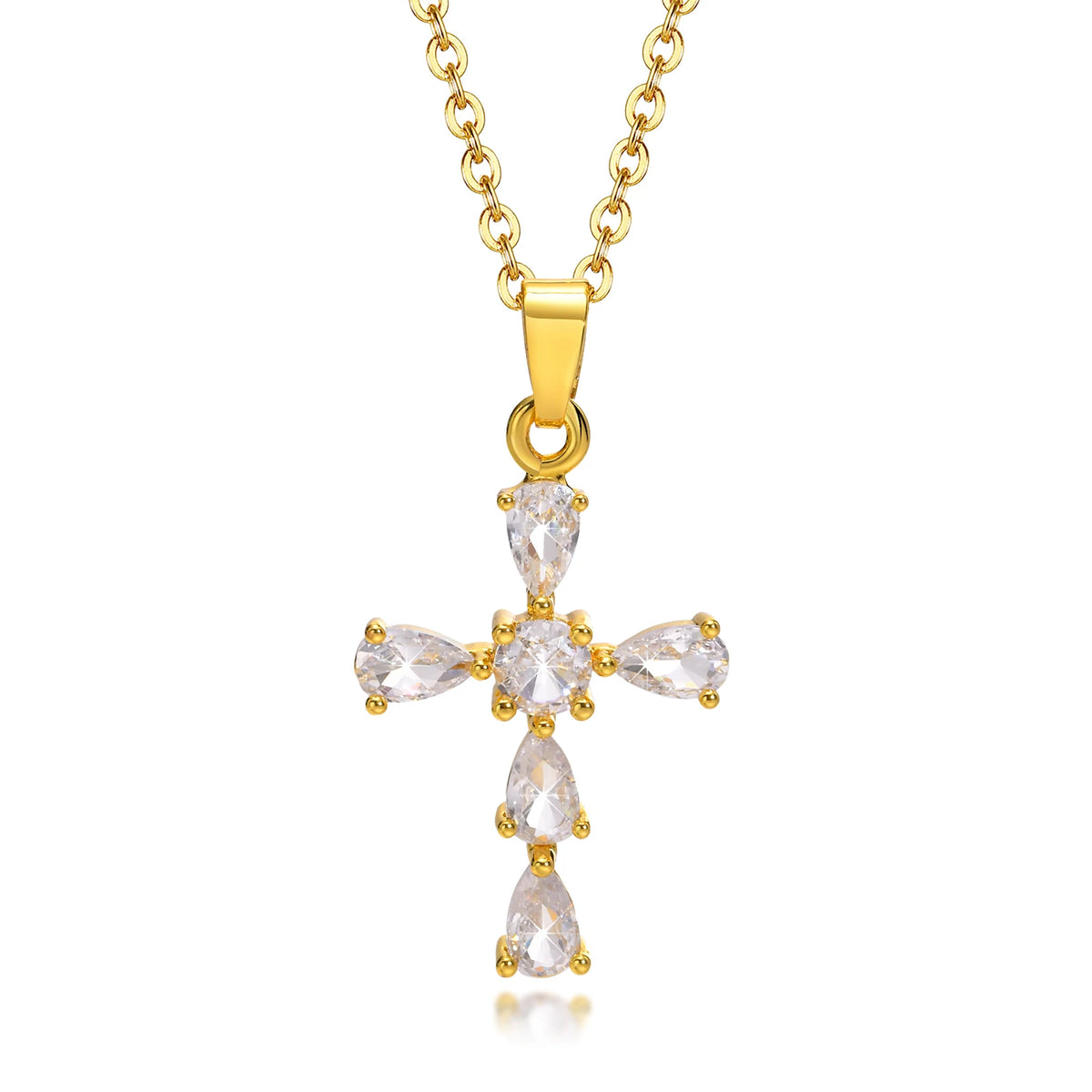 Danity Cubic Zirconia Cross Pendant Necklace for Women - Adjustable Stainless Steel Chain