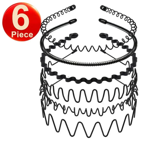 6 stuks modieuze metalen haarbanden voor mannen en vrouwen, unisex, zwarte golvende haarband, sporthoofdband, haarband, haaraccessoires, cadeau 