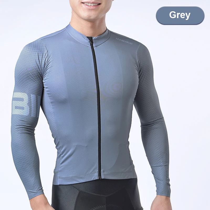 INBIKE Men's Cycling Long Sleeve Breathable MTB Jersey – Comfortable Road Bike Top with Pocket
