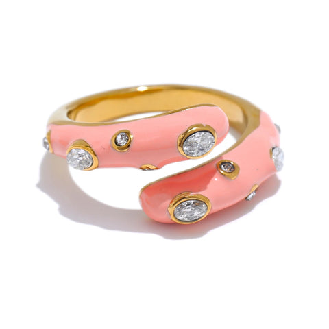 Yhpup Adjustable Candy Y2K Enamel Open Ring - Stylish Jewelry Gift in Blue, White, Black, and Pink