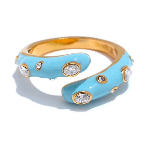 Yhpup Adjustable Candy Y2K Enamel Open Ring - Stylish Jewelry Gift in Blue, White, Black, and Pink