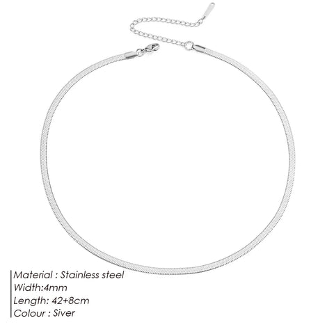 eManco Unisex Snake Chain Necklace - Silver Color Choker Stainless Steel Herringbone Chain for Women Jewelry Wholesale