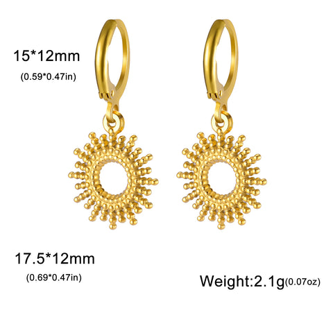 Skyrim Gold Color Stainless Steel Women's Heart Starfish Sun Pendant Hoop Earrings - Fashion Jewelry Gift