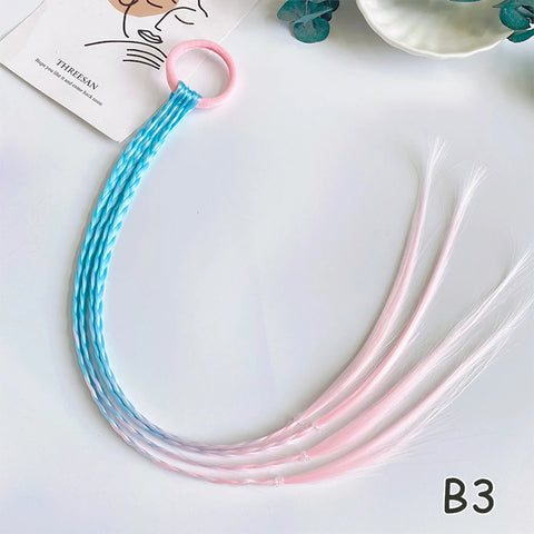 Colorful Synthetic Kids Ponytail Wigs with Headbands and Rubber Bands