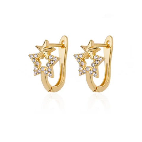 Zircon Starfish Stud Earrings for Women - Gold Stainless Steel Statement Jewelry Gift