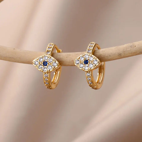 Fashion Zircon Circle Drop Earrings for Women - Gold Stainless Steel Dangle Jewelry Gift
