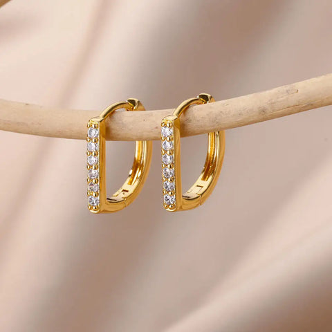 Fashion Zircon Circle Drop Earrings for Women - Gold Stainless Steel Dangle Jewelry Gift
