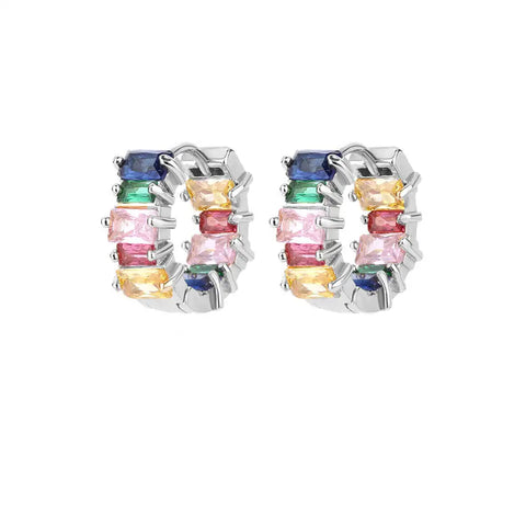 Colored Rainbow Zircon Earrings for Women - Mini Stainless Steel Geometric Circle Jewelry for Weddings and Parties