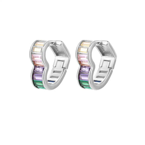 Colored Rainbow Zircon Earrings for Women - Mini Stainless Steel Geometric Circle Jewelry for Weddings and Parties