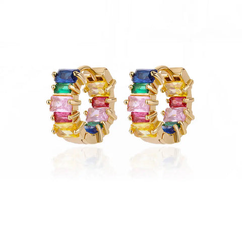 Colored Rainbow Zircon Earrings for Women - Mini Stainless Steel Geometric Circle Jewelry for Weddings and Parties