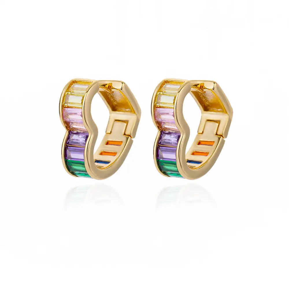 Colored Rainbow Zircon Earrings for Women - Mini Stainless Steel Geometric Circle Jewelry for Weddings and Parties