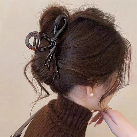 Glossy Acrylic Ribbon Bow Hair Claws - Stylish Hair Accessories for Women