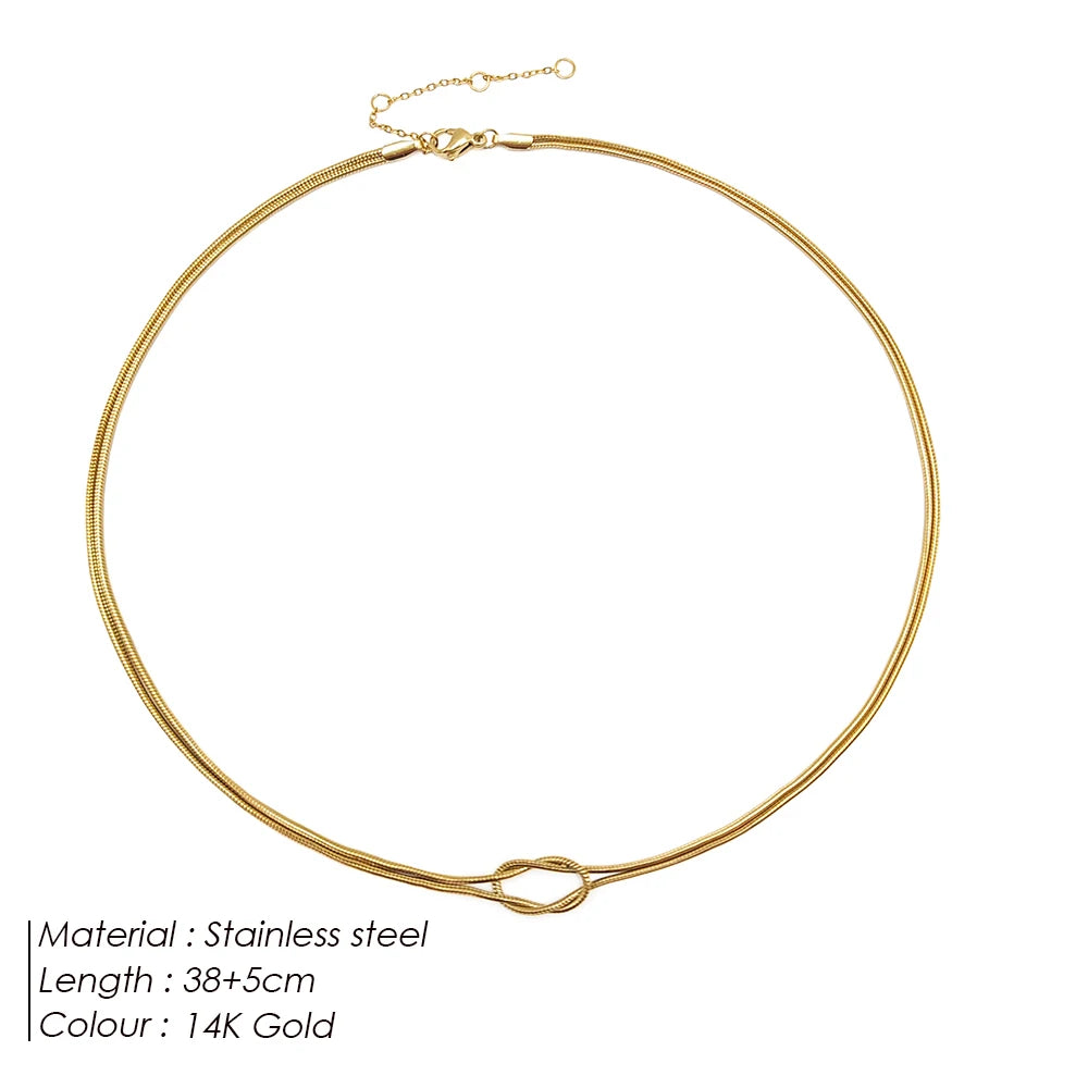 eManco Elegant Minimalist Jewelry: 14k Gold Plated Knotted Snake Chain Necklace for Women