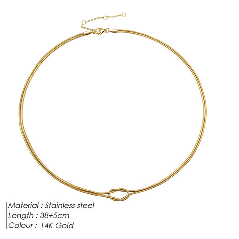 eManco Elegant Minimalist Jewelry: 14k Gold Plated Knotted Snake Chain Necklace for Women