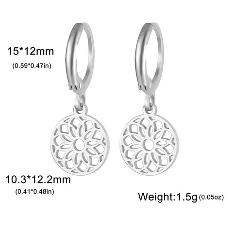 Skyrim Fashion Women Girls Stainless Steel Earrings - Heart Cross Flower Turtle Sun Pendant Hoop Earrings Jewelry Gift Wholesale