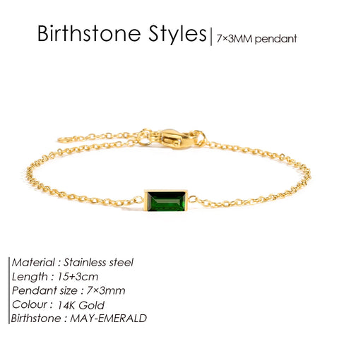 eManco Fashion Jewelry Stainless Steel 7*3MM Square Birthstone Bracelet with Sparkling Rhinestones