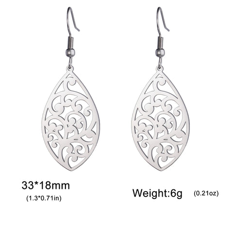 Skyrim Bohemian Flower Filigree Drop Earrings - Stainless Steel Waterproof Dangle Earrings for Women