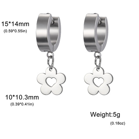 Skyrim Kpop Women Flower Drop Earrings - Gold Color Stainless Steel Hoop Earrings
