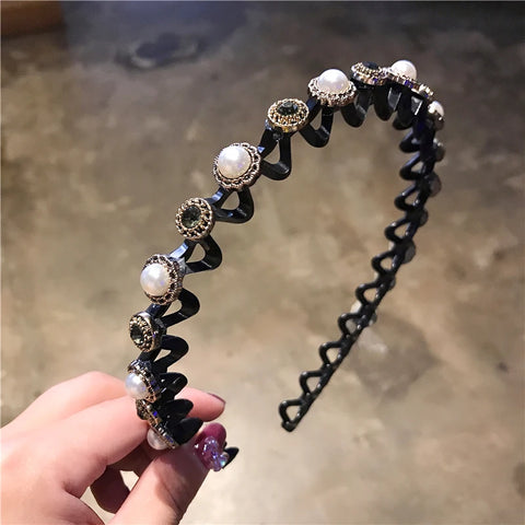 Non-Slip Rhinestone Flower Hairbands - Elegant Pearl Hair Accessories for Women
