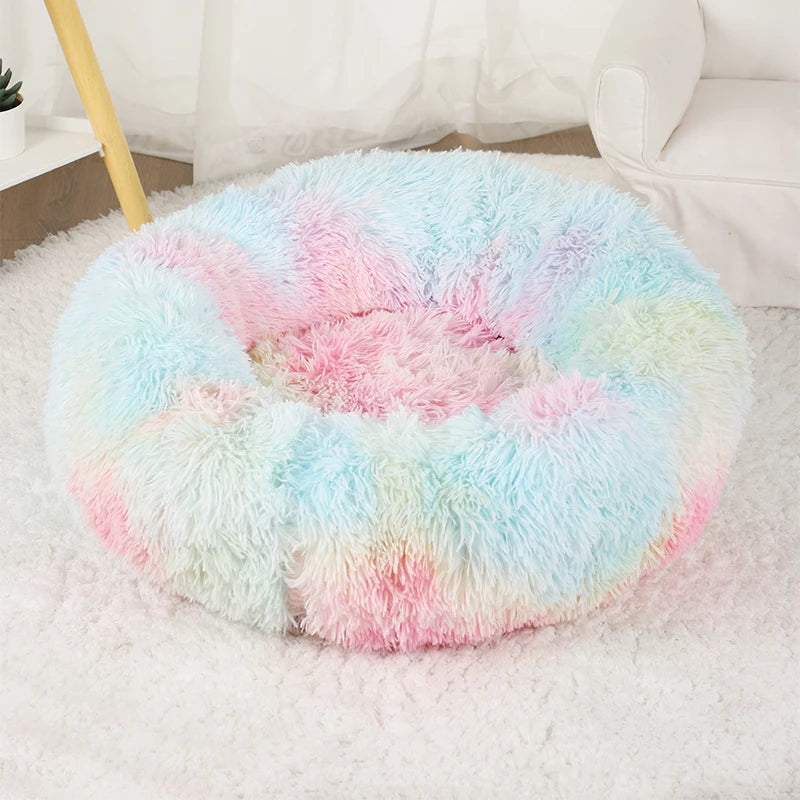 Plush Round Donut Dog Bed - Cozy & Stylish Bed for Medium to Large Pets