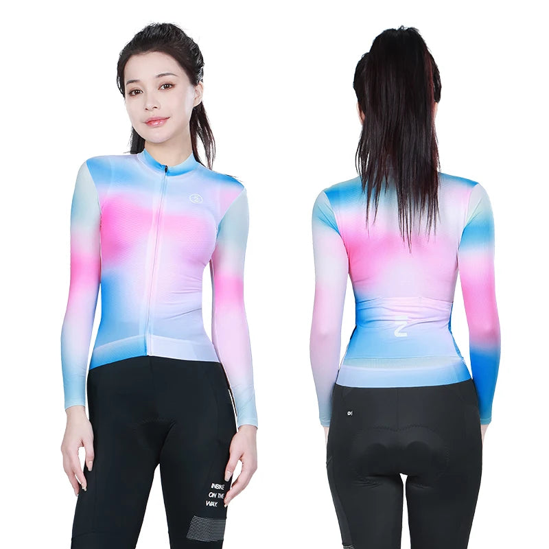 INBIKE Women Cycling Jersey Long Sleeved Bike Tops - Breathable MTB Cycle Jerseys with 3 Pockets