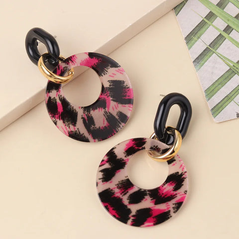 Vintage Black Leopard Print Circle Drop Earrings for Women - Trendy Acrylic Round Geometric Dangle Jewelry 2025