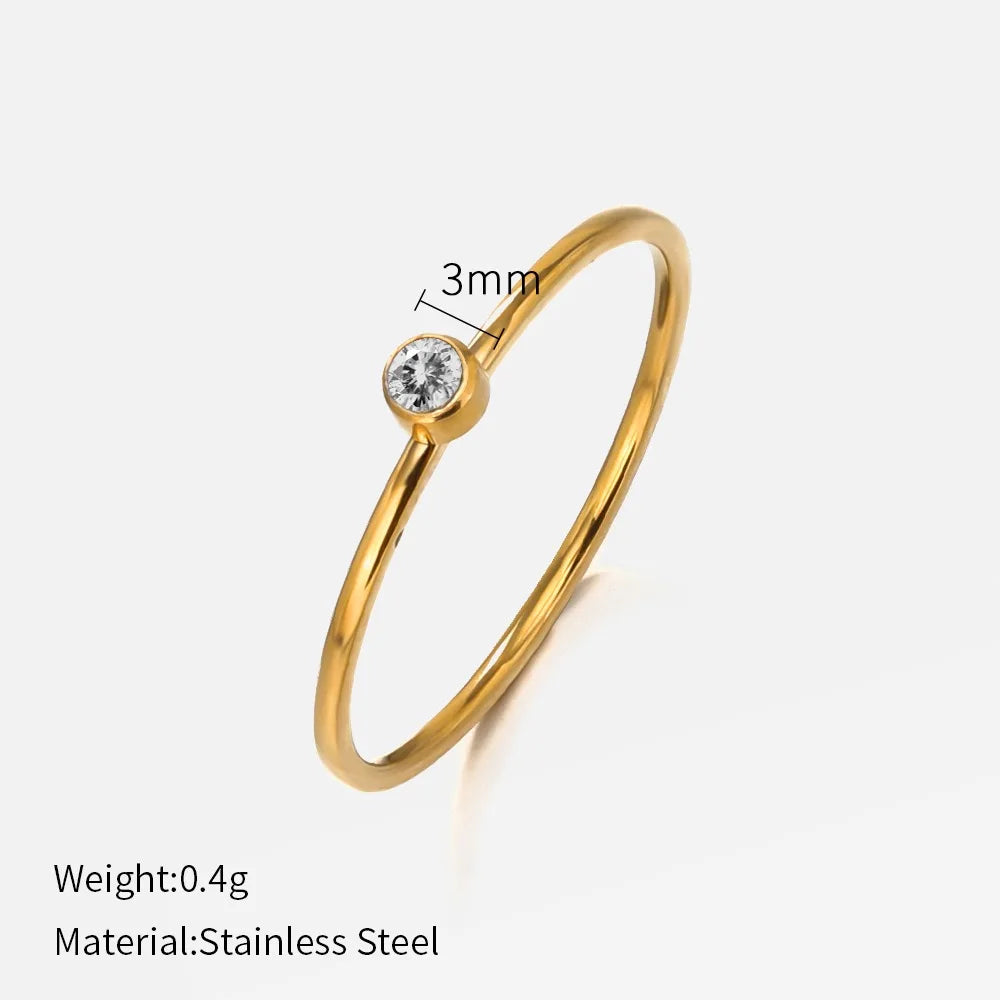 SUNIBI Stainless Steel Birthstone Ring for Women - Gold Color Fashion Jewelry