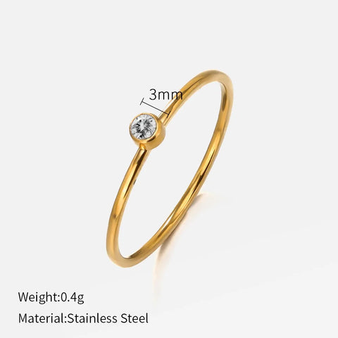 SUNIBI Stainless Steel Birthstone Ring for Women - Gold Color Fashion Jewelry