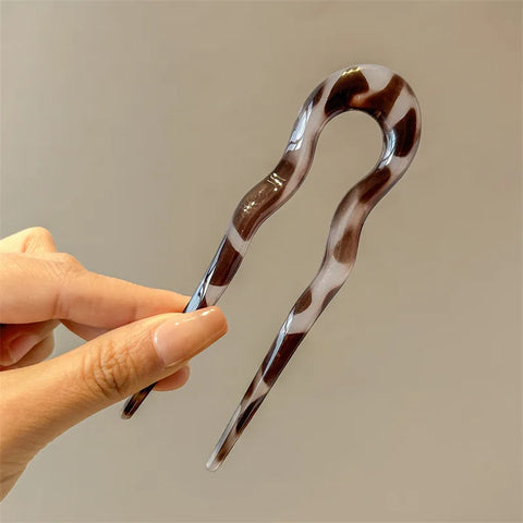 U-Shaped Tortoiseshell Hair Fork - Elegant Acrylic Hairpin for Women and Girls