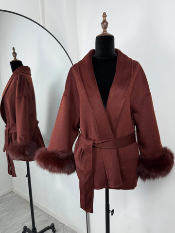 TARUXY Vossenbont Wollen Jassen Dames Korte Jas - Elegante Dubbelzijdige Overjas voor Kantoor Dames