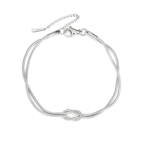 Skyrim Double Snake Chain Love Knot Bracelet - Adjustable Stainless Steel Jewelry for Couples