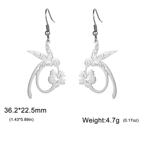 Skyrim Hummingbird Flower Pendant Drop Earrings – Stainless Steel Gold Color Women's Earrings