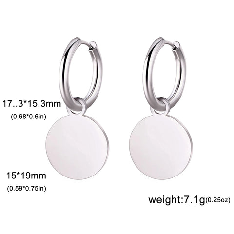 Skyrim Round Pendant Drop Earrings for Women - Minimalist Stainless Steel Hoop Jewelry Gift