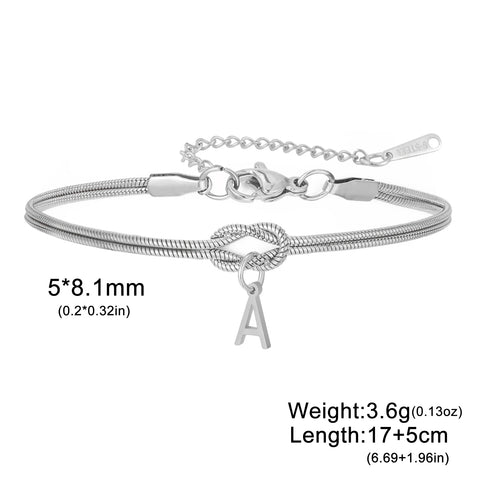 Skyrim Initial Letter Love Knot Bracelets for Couples - Stainless Steel Gold Color