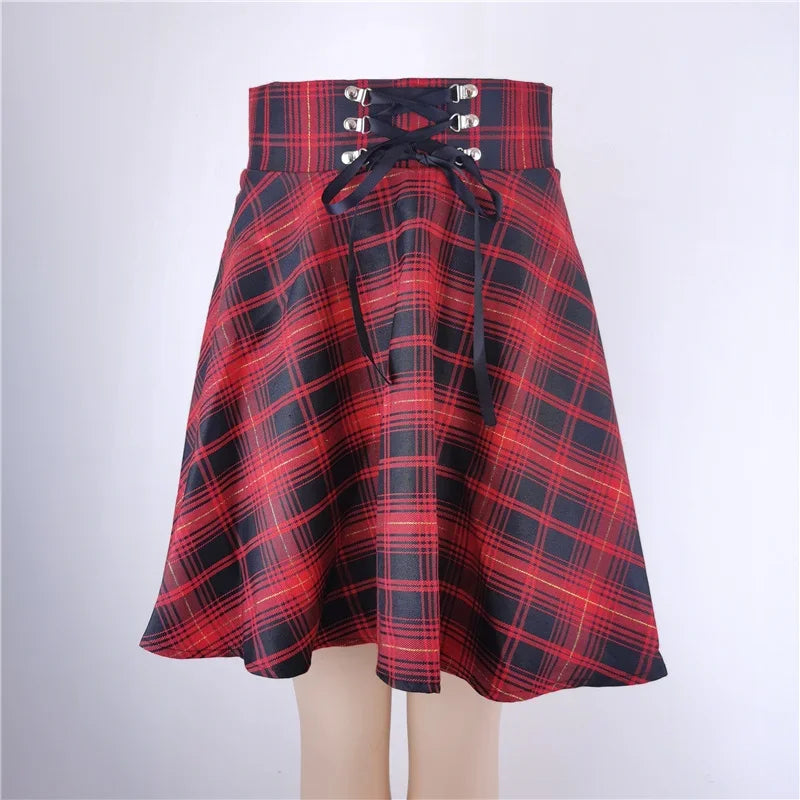 Women's Basic Versatile Flared Casual Mini Skater Skirt - High Waisted Goth Punk Black Skirt