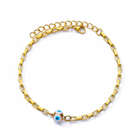 Stainless Steel Evil Eye Bracelet for Women - Enamel Blue Bead Bracelet for Summer Beach Style