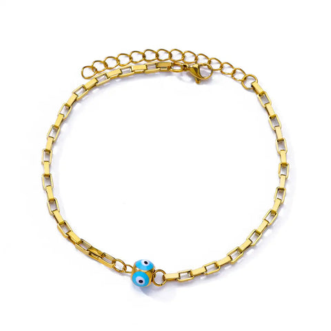 Stainless Steel Evil Eye Bracelet for Women - Enamel Blue Bead Bracelet for Summer Beach Style