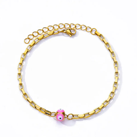 Stainless Steel Evil Eye Bracelet for Women - Enamel Blue Bead Bracelet for Summer Beach Style