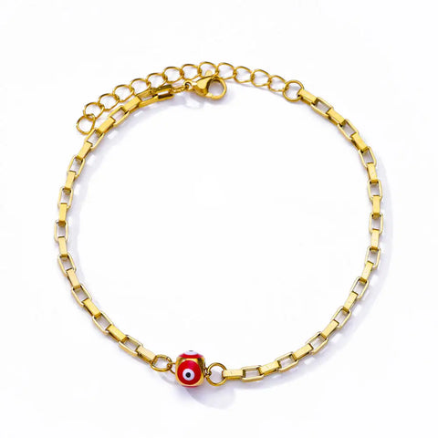 Stainless Steel Evil Eye Bracelet for Women - Enamel Blue Bead Bracelet for Summer Beach Style