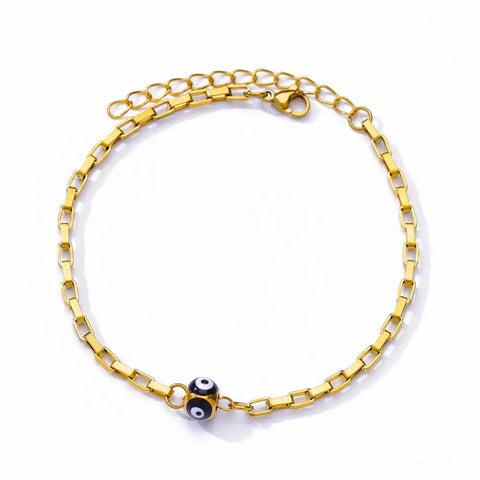 Stainless Steel Evil Eye Bracelet for Women - Enamel Blue Bead Bracelet for Summer Beach Style