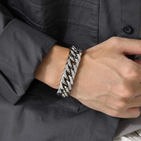 Gold Color Men's Cuban Chain Bracelet - Chunky Waterproof Stainless Steel Link Wristband