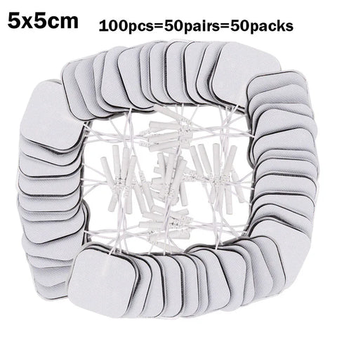 20/100p 5x5cm TENS EMS Nerve Muscle Stimulator Gel Electrode Pads with 2mm Plug