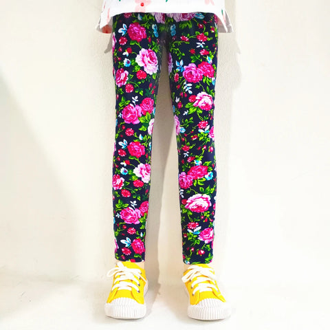 Girls' Floral Print Leggings for Spring & Autumn