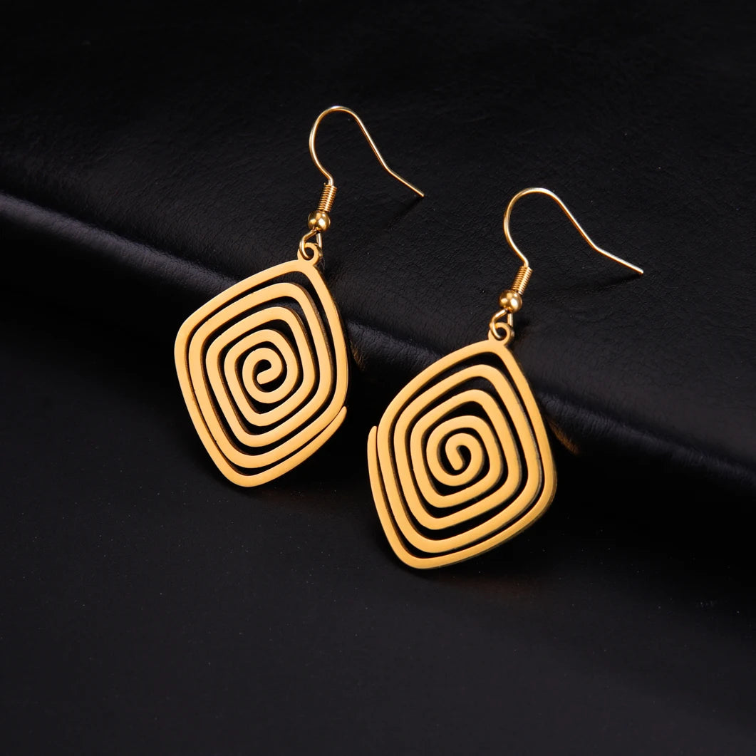 Skyrim Irregular Spiral Swirl Drop Earrings in Gold - Stainless Steel Geometric Jewelry for Women