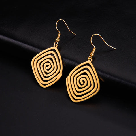 Skyrim Irregular Spiral Swirl Drop Earrings in Gold - Stainless Steel Geometric Jewelry for Women