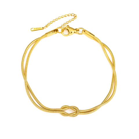 Skyrim Double Snake Chain Love Knot Bracelet - Adjustable Stainless Steel Jewelry for Couples