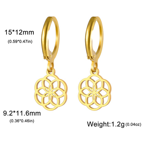 Flower of Life Drop Earrings - Stainless Steel Sacred Geometry Jewelry for Women and Girls