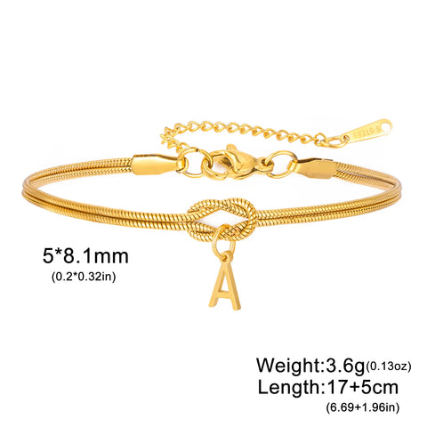 Skyrim Initial Letter Love Knot Bracelets for Couples - Stainless Steel Gold Color