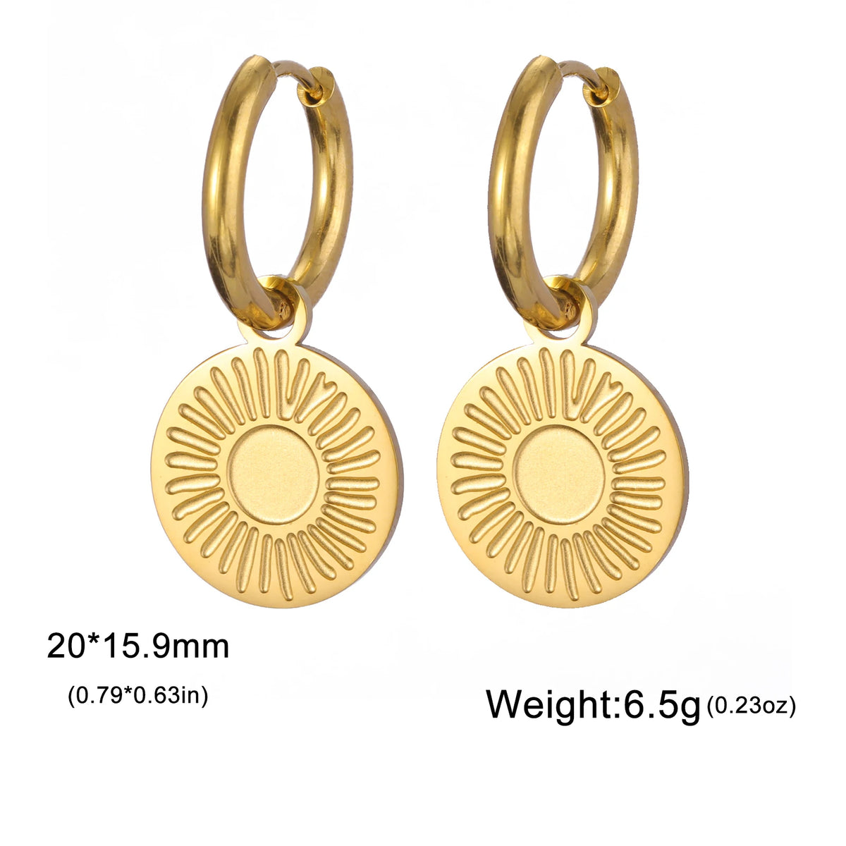 Skyrim Sun Pendant Drop Earrings - Women’s Stainless Steel Gold Color Hoop Earrings - Bohemian Jewelry for New Year Gifts - Wholesale Available