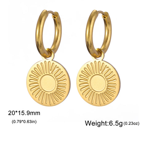 Skyrim Sun Pendant Drop Earrings - Women’s Stainless Steel Gold Color Hoop Earrings - Bohemian Jewelry for New Year Gifts - Wholesale Available